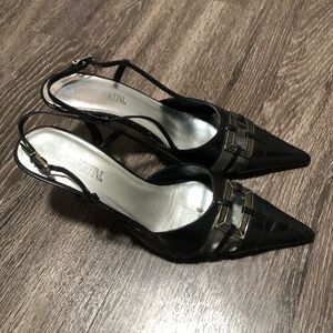 Vintage Franco Fortini "Marilyn" Black Leather Kitten Heel Pumps